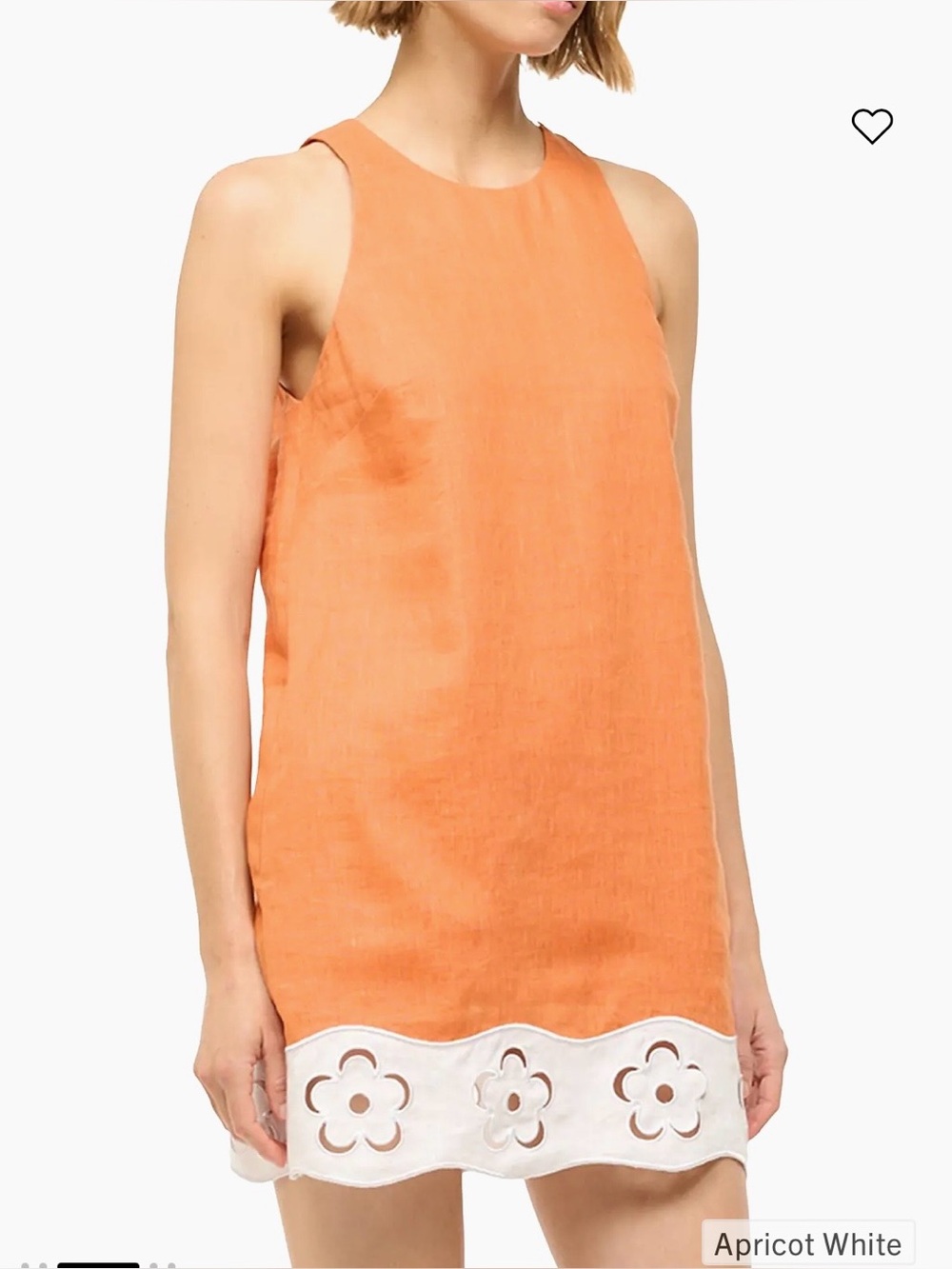Staud Mika Floral Eyelet-Trimmed Linen Shift Minidress in Apricot White Size S - Picture 3 of 10
